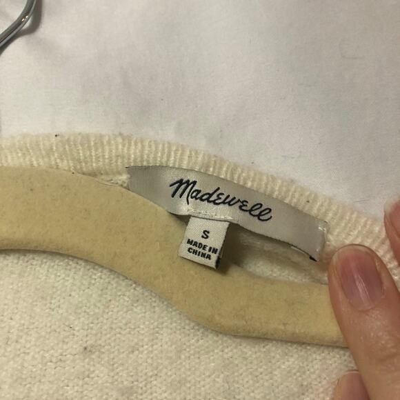 MADEWELL Cream & Grey Cardigan Sweater Jacket Wool Alpaca Womens M Fall Preppy - Picture 3 of 10